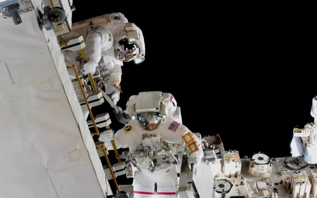 Spacewalking astronauts connect new batteries on ISS Spacewalking astronauts connect new batteries on ISS as later all-women-EVA is cancelled due to lack of suits
