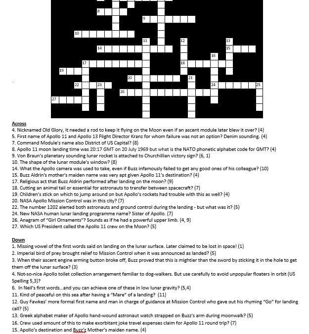 Belated news: Our Apollo 11 crossword is now corrected…and we also publish its solution…