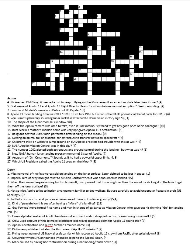 Belated news: Our Apollo 11 crossword is now corrected…and we also publish its solution…
