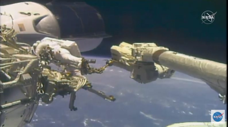 ISS spacewalkers attached a new Ka-band antenna but there were connector problems