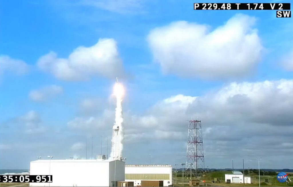 The Minotaur 1 rocket rapidly leaves the launch pad