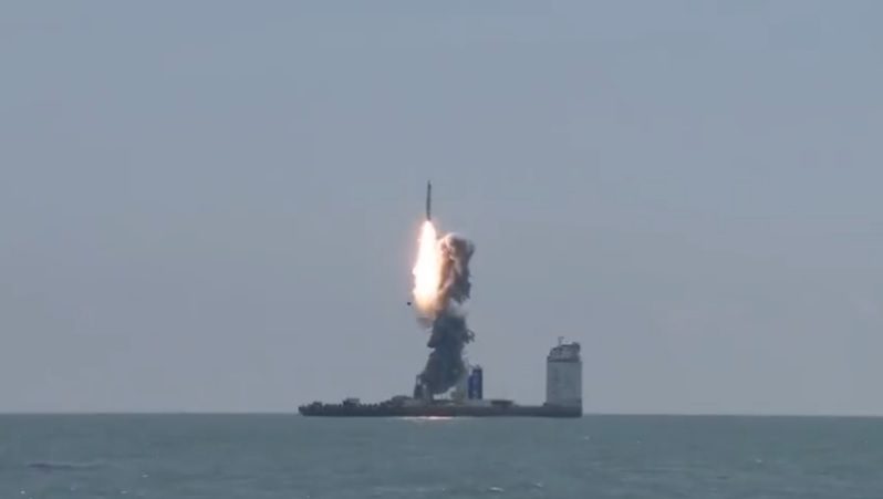 Long March 11H makes cold launch lift off from ship to put five Jilin-1 imaging satellites into orbit